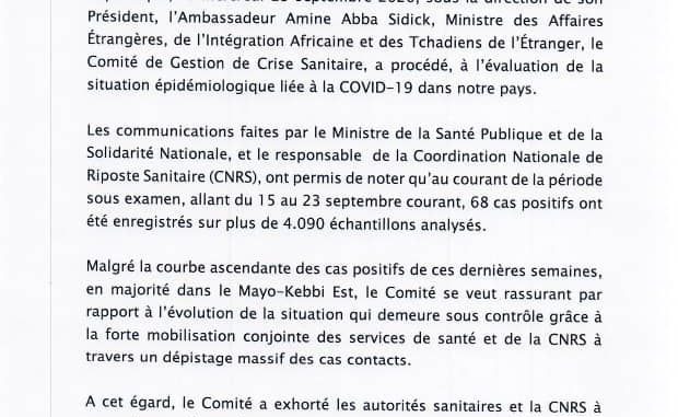 Le communiqué du Président, l'Ambassadeur Amine Abba Sidick